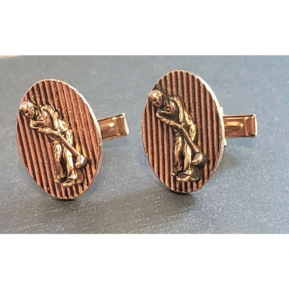 Golfer Cufflinks Golf Cuff Links Vintage Gift for Him Gold-tone Mid-Century cl-‎